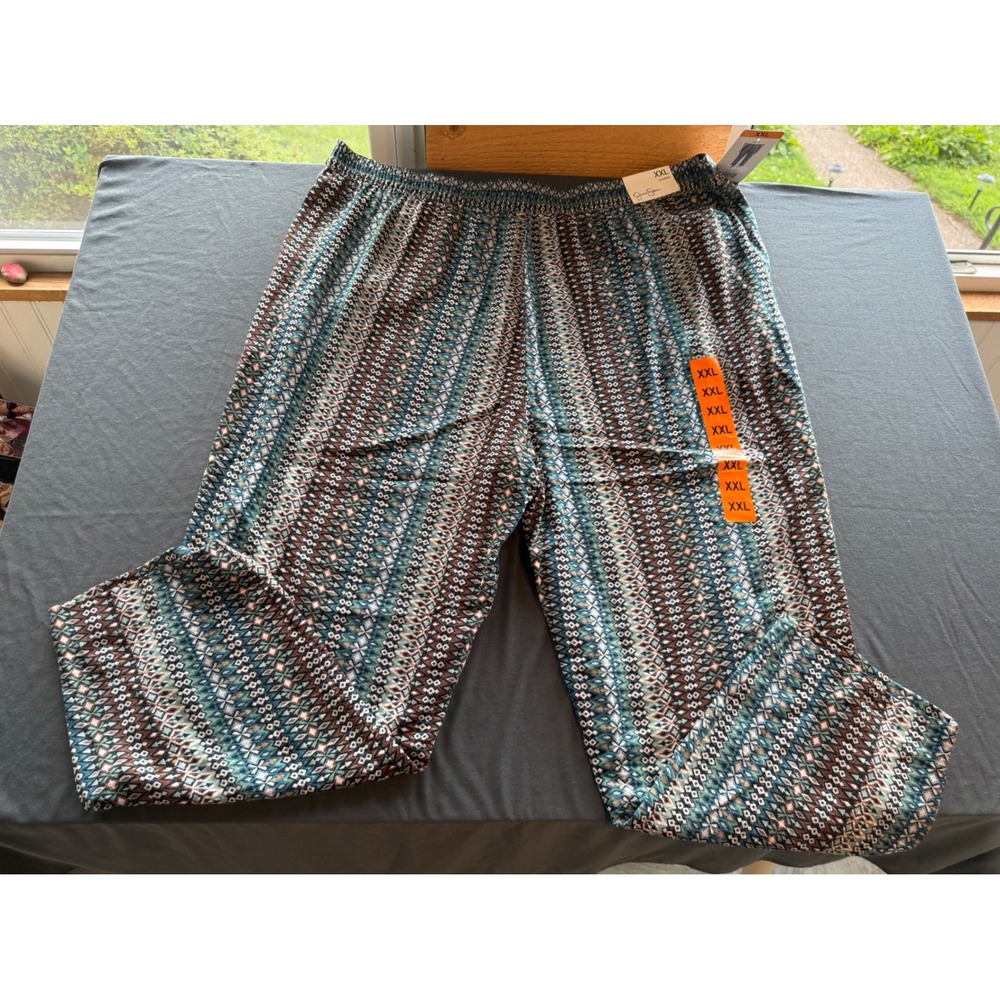 Jessica Simpson Cameren Pajama Pants XXL Geometric Diamond Print Teal Brown NWT - Picture 2 of 6